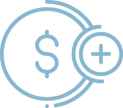 Dollar sign graphic with plus symbol in a sky blue colour